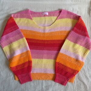 Pink Lily M Striped Waffle Knit Sweater Summer Sunset Rainbow Boho Open Knit